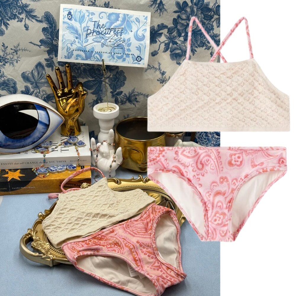 🆕 ZIMMERMANN KIDS 🧿 NWOT Ottie Crochet Bikini, Mismatched Pink Paisley Sz 1 Y